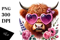 colorful Highland Cow with Sunglasses, PNG Product Image 1