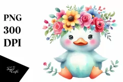 Cute Vibrant Flower Crown Duck Clipart Product Image 1