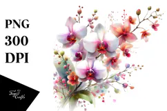 Colorful Orchid Watercolor PNG Product Image 1