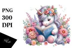 Pastel Baby Unicorn Reading Clipart Product Image 3