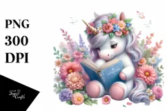 Pastel Baby Unicorn Reading Clipart Product Image 3