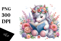 Pastel Baby Unicorn Reading Clipart Product Image 1