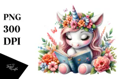 Pastel Baby Unicorn Reading Clipart Product Image 1