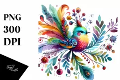 Watercolor Whimsical Vibrant Bird | Sublimation Clipart Product Image 1