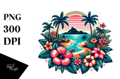 Retro Tropical Flower Island PNG Product Image 1