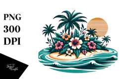 Retro Tropical Flower Island Clipart Product Image 1