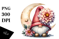 Cute Watercolor GNOME with Big Hat, Transparent PNG Product Image 1