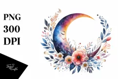 Vibrant Whimsical Moon with Flowers Clipart PNG Product Image 3