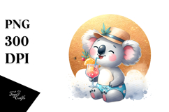 Cute Koala in Beachwear with Cocktail PNG Product Image 1