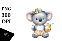 Cute Koala in Beachwear with Cocktail PNG Product Image 1