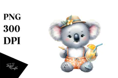 Cute Koala in Beachwear with Cocktail PNG Product Image 1
