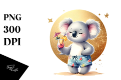 Cute Koala in Beachwear with Cocktail PNG Product Image 1