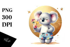 Cute Koala in Beachwear with Cocktail PNG Product Image 1