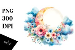 Vibrant Wimsical Moon Flowers Clouds | Sublimation | Clipart Product Image 1
