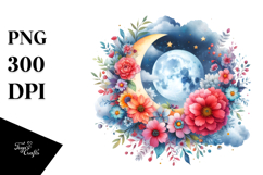 Vibrant Wimsical Moon Flowers Clouds | Sublimation | Clipart Product Image 1