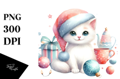 Cute Watercolor Cat with Christmas Decorations Product Image 1