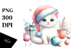 Cute Watercolor Cat with Christmas Decorations Product Image 1