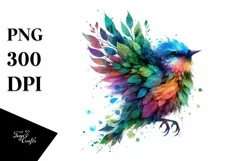 Colorful Bird with Plant Leaves PNG Product Image 1