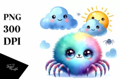 Colorful Baby Spider with Smiling Cloud | Clipart Product Image 1