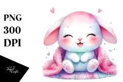 Colorful Pink-ish Baby Rabbit on Blanket PNG Product Image 1