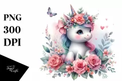 Cute Baby Unicorn Flowers Clipart Product Image 1