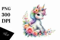 Cute Baby Unicorn Flowers Clipart Product Image 3