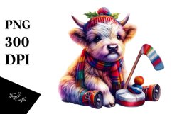 Colorful Baby Highland Cow Puck PNG Product Image 1