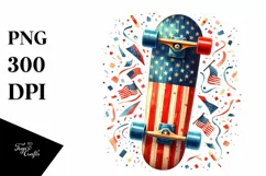 Vintage Skateboard with USA Flag | Watercolor Product Image 1