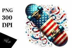 Vintage Skateboard with USA Flag | Watercolor Product Image 3