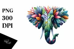 Colorful Elephant with Plant Leaves PNG Product Image 3