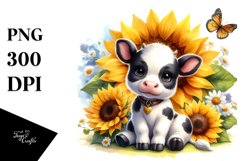 Funny Baby Cow Sunflower Sitting Clipart Product Image 3