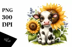 Funny Baby Cow Sunflower Sitting Clipart Product Image 1