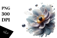 Abstract Glossy Anemone with Golden Insertions, Watercolor Product Image 1