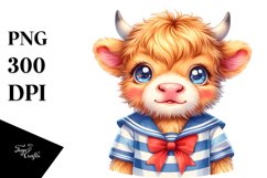 Smiling Baby Highland Cow in Sailor Suit Product Image 1