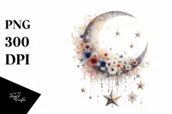 Vibrant Moon with Stars and Sunflowers PNG Product Image 3