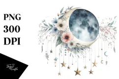 Half Moon with Hanging Stars, Whimsical PNG Product Image 1