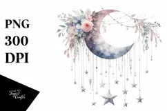 Half Moon with Hanging Stars, Whimsical PNG Product Image 1