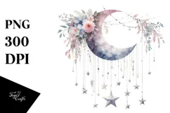 Half Moon with Hanging Stars, Whimsical PNG Product Image 1