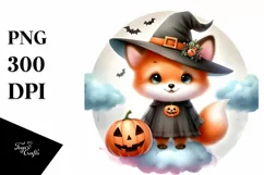 Digital Painting Fox on Halloween Cloud, PNG Product Image 3
