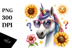 Confused Unicorn Portrait Sunglasses | Sublimation | Clipart Product Image 1