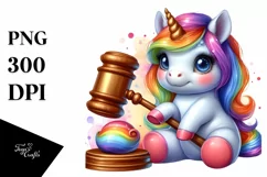 Colorful Baby Unicorn with Gavel PNG Product Image 3