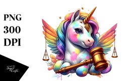 Colorful Baby Unicorn with Gavel PNG Product Image 1