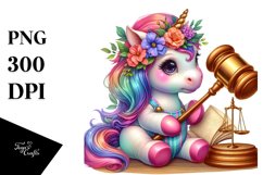 Colorful Baby Unicorn with Gavel PNG Product Image 1
