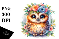 Baby Owl Floral Wreath Sublimation Clipart Product Image 1