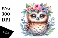 Baby Owl Floral Wreath Sublimation Clipart Product Image 1