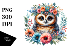 Baby Owl Floral Wreath Sublimation Clipart Product Image 1