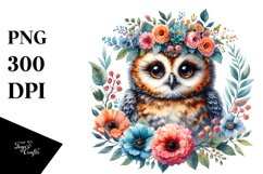 Baby Owl Floral Wreath Sublimation Clipart Product Image 3