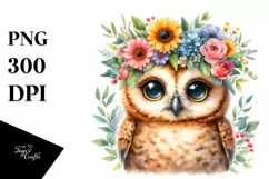 Vibrant Baby Owl with Floral Wreath Clipart Product Image 3