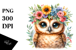 Vibrant Baby Owl with Floral Wreath Clipart Product Image 1