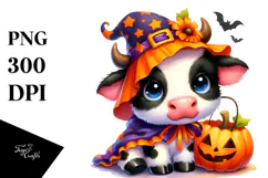 Cute Baby Cow Dressed for Halloween, Transparent PNG Product Image 1